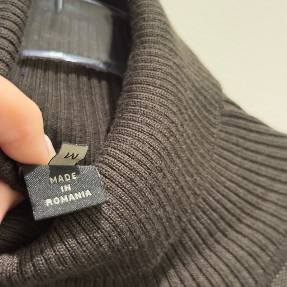 MaxMara Chocolate Brown Ribbed Knit Turtleneck Silk Panel Abitdo Dress Size M - Picture 3 of 7